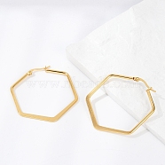 201 Stainless Steel Angular Hoop Earrings, with 304 Stainless Steel Pin, Hypoallergenic Earrings, Hexagon, Golden, 45.5x41x2mm, Pin: 0.7x1mm(EJEW-F205-13G-A)