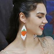 Bohemia Glass Seed Bead Dangle Earrings, Tassel Earrings for Women, Orange, 105x34~39mm(EJEW-C091-01B)