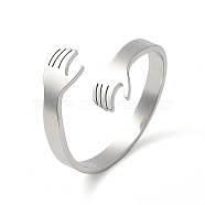 304 Stainless Steel Cuff Rings, Hollow Open Finger Ring for Women, Hand Hug, Stainless Steel Color, Inner Diameter: 19mm(RJEW-G299-04P)