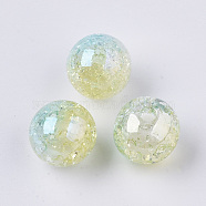 UV Plating Transparent Crackle Acrylic Beads, Half Drilled, Two Tone, Rainbow, Bead in Bead, Round, Sky Blue, 15.5x15mm, Hole: 3.5mm(TACR-Q271-001D)