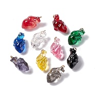 Transparent Resin Pendants, Anatomical Heart Charms, with Golden Plated Iron Loops, Mixed Color, 20.5~21.5x11.5x11mm, Hole: 2mm(RESI-E028-01G-M)