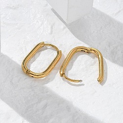 Ion Plating(IP) 304 Stainless Steel Oval Hoop Earrings, Real 18K Gold Plated, 16.5x11.5~12.5x2mm, Pin: 1mm(EJEW-M218-02A-G)