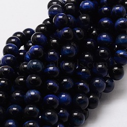 Natural Tiger Eye(Dyed & Heated) Round Beads Strands, Blue, 10mm, Hole: 1mm, about 38pcs/strand, 15.7 inch(G-E329-10mm-40B)