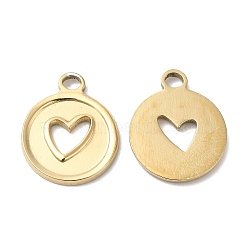 Ion Plating(IP) 316L Surgical Stainless Steel Pendants, Nickel Free, Flat Round with Heart Charm, Real 18K Gold Plated, 20x16.5x2mm, Hole: 3x2.3mm(STAS-H213-67G)