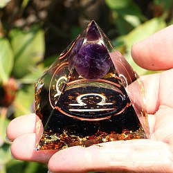 Orgonite Pyramid Resin Energy Generators, Reiki Natural Amethyst & Obsidian Chips Inside for Home Office Desk Decoration, Libra, 50x50x50mm(PW-WG63740-07)