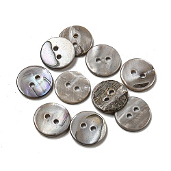 Freshwater Shell Buttons, 2-Hole, Flat Round, Gray, 15x1~2mm, Hole: 2mm(SHEL-C005-01B-04)
