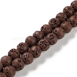 Synthetic Lava Rock Dyed Beads Strands, Round, Coconut Brown, 6~6.5mm, Hole: 1mm, about 63pcs/strand, 15.16''(38.5cm)(G-H311-08A-02)