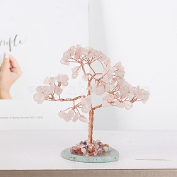 Natural Rose Quartz Tree of Life Feng Shui Ornaments, with Agate Slice Base, Home Display Decorations, 110x110mm(TREE-PW0001-20B)
