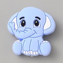 Elephant Silicone Beads, Light Sky Blue, 29x29x10mm, Hole: 2mm(SIL-WH0002-83A)