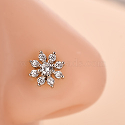 316L Surgical Stainless Steel Clear Cubic Zirconia L-Shaped Nose Rings, Stainless Steel Color, Flower, 7mm, Pin: 0.8mm(WG09863-05)