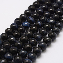 Natural Tiger Eye Bead Strands, Round, Dyed & Heated, Midnight Blue, 10mm, Hole: 1.2mm, about 38pcs/strand, 14.9 inch~15.5 inch(G-P230-08-A-10mm)