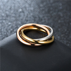 201 Stainless Steel Trinity Interlocking Ring Finger Rings, Multi-color, US Size 9(18.9mm)(FS-WG6776A-03)