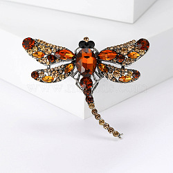 Alloy Brooches, Rhinestone Pin, Jewely for Women, Dragonfly, Dark Orange, 50x62mm(PW-WG29668-06)