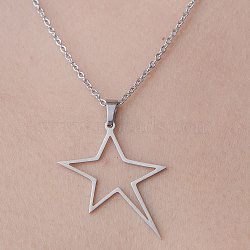 201 Stainless Steel Hollow Star Pendant Necklace, Stainless Steel Color, 17.72 inch(45cm)(NJEW-OY001-47)