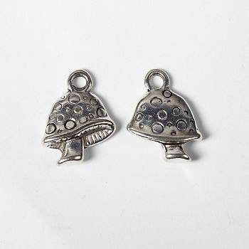 Tibetan Style Pendant, Mushroom, Lead Free and Cadmium Free, Antique Silver,15.5mm long, 11.5mm wide, 4.5mm thick, hole: 2mm