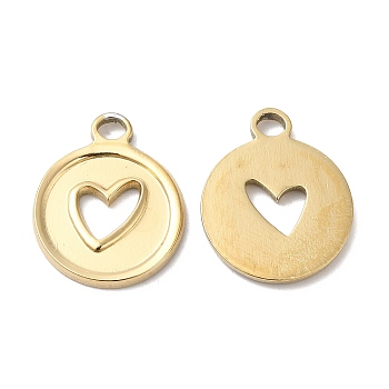 Ion Plating(IP) 316L Surgical Stainless Steel Pendants, Nickel Free, Flat Round with Heart Charm, Real 18K Gold Plated, 20x16.5x2mm, Hole: 3x2.3mm