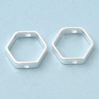 Brass Bead Frame, Cadmium Free & Lead Free, Hexagon, 925 Sterling Silver Plated, 12x11x3mm, Hole: 1.2mm