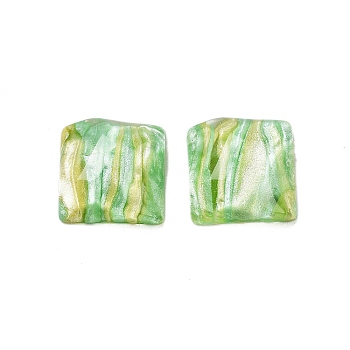 Translucent Resin Decoden Cabochons, Water Ripple Square with Glitter Powder, Light Green, 16x16x7.5mm