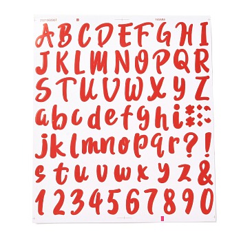 Number & Alphabet & Sign PVC Waterproof Self-Adhesive Sticker, for Gift Cards Decoration, Red, 21.5x18.5x0.02cm, Tags: 5~26x5~20mm, 72pcs/sheet