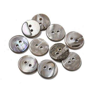 Freshwater Shell Buttons, 2-Hole, Flat Round, Gray, 15x1~2mm, Hole: 1.5~2mm