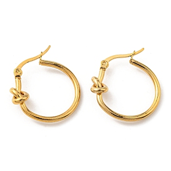 PVD Vacuum Plating 304 Stainless Steel Knot Hoop Earrings, Golden, 24.5x23.5mm