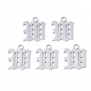 201 Stainless Steel Pendants, Laser Cut, Old English, Alphabet, Stainless Steel Color, Letter.W, 18x15x1mm, Hole: 2mm