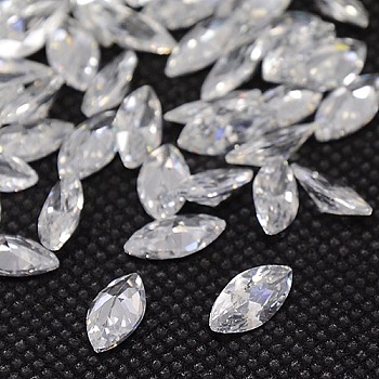 Cubic Zirconia Pointed Back Cabochons, Grade A, Faceted, Horse Eye, Clear, 6x3x2mm