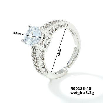 Fashionable Unisex Brass Micro Pave Clear Cubic Zirconia Adjustable Rings, Platinum, Inner Diameter: 17mm