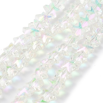 Electroplate Transparent Glass Beads, Half Rainbown Plated, Faceted Star, Clear AB, 9.5x10x6mm, Hole: 0.5mm