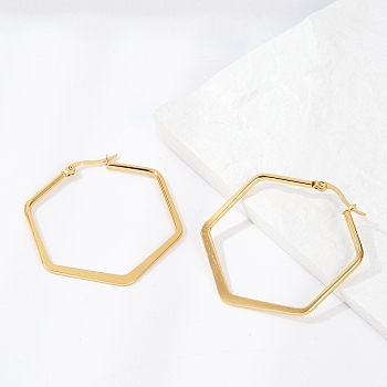 201 Stainless Steel Angular Hoop Earrings, with 304 Stainless Steel Pin, Hypoallergenic Earrings, Hexagon, Golden, 45.5x41x2mm, Pin: 0.7x1mm