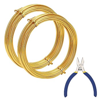 DIY Wire Wrapped Jewelry Kits, with Aluminum Wire and Iron Side-Cutting Pliers, Gold, 15 Gauge, 1.5mm, 10m/roll, 2rolls/set