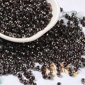 Transparent Inside Colours Glass Seed Beads, Half Plated, Round Hole, Round, Rosy Brown, 4x3mm, Hole: 1.2mm, 7650pcs/pound