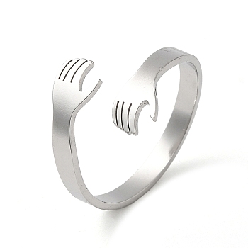 304 Stainless Steel Cuff Rings, Hollow Open Finger Ring for Women, Hand Hug, Stainless Steel Color, Inner Diameter: 19mm