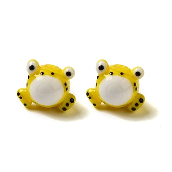 Handmade Lampwork Beads Strands, Frog, Yellow, 13x15.5x12.5mm, Hole: 2mm, about 20pcs/strand, 17.87''(45.4cm)