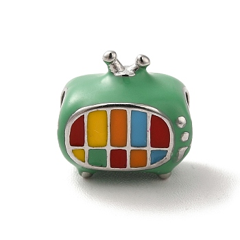 304 Stainless Steel Enamel European Beads, Large Hole Beads, Television, Stainless Steel Color, 10.5x10.5x7mm, Hole: 4.5mm