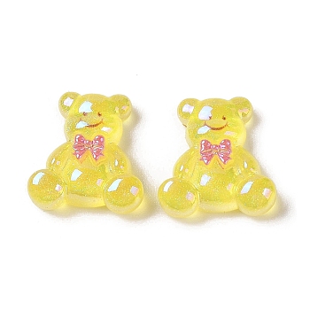 Glitter Plated Resin Cabochons, Bear, Gold, 20x19x6.5mm