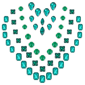 Sew on Rhinestone, Multi-strand Links, Glass Rhinestone, with Brass Prong Settings, Garments Accessories, Faceted, Mixed Shapes, Green, 8~18x4~13x4~7.5mm, Hole: 0.8~1mm, 100pcs/box