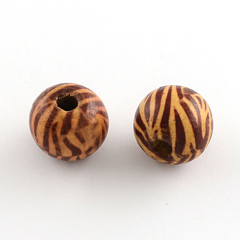 Printed Natural Wood Beads, Macrame Beads Large Hole, Round, Saddle Brown, 20x18mm, Hole: 4~5mm