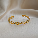 304 Stainless Steel Oval Link Chain Open Cuff Bangles for Women, Real 18K Gold Plated, Inner Diameter: 2.36 inch(6cm)(ME8419)