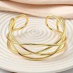 Brass Cuff Bangles for Women, Rack Plating, Long-Lasting Plated, Lead Free & Cadmium Free, Real 18K Gold Plated, Inner Diameter: 2x2-1/2 inch(5.2x6.5cm)(BJEW-F513-06G)