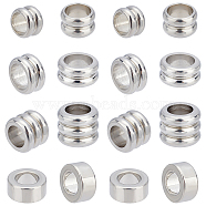 40Pcs 4 Style 304 Stainless Steel European Beads, Large Hole Beads, Groove Beads, Column, Stainless Steel Color, 7~11.5x4.5~8mm, Hole: 5~9mm, 10pcs/style(STAS-DC0001-88)