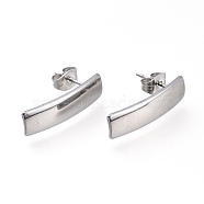 304 Stainless Steel Stud Earring Findings, with Loop & Ear Nuts/Earring Backs, Rectangle, Stainless Steel Color, 21x6mm, Hole: 1.8mm, Pin: 0.7mm(STAS-L232-109P)