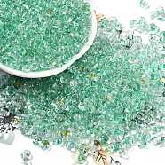 6/0 Spray Paint Glass Seed Beads, Teardrop, Medium Aquamarine, 5x4.5x4mm, Hole: 1mm, about 4500pcs/pound(SEED-H003-11L)