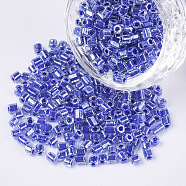 8/0 Two Cut Glass Seed Beads, Hexagon, Transparent Inside Colours Rainbow & Luster, Royal Blue, 2.5~3x2.5mm, Hole: 0.9mm, about 15000pcs/bag(SEED-S033-10A-02)