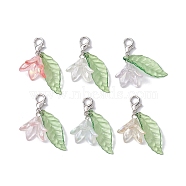 6Pcs Flower & Leaf Acrylic Pendant Decorations, with Alloy Lobster Claw Clasps, Flower, Mixed Color, 39mm(HJEW-JM01363)