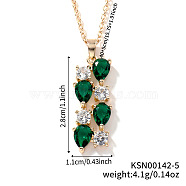 Brass Cubic Zirconia Long Tassel Pendant Necklaces for Fashionable Statement Style, Golden, Green, 15.75 inch(40cm)(DV3387-5)