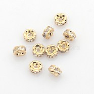 Brass Rhinestone Spacer Beads, Grade AAA, Wavy Edge, Nickel Free, Light Gold Metal Color, Rondelle, Crystal, 4x2mm, Hole: 1mm(X-RB-A014-L4mm-01LG-NF)