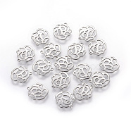 201 Stainless Steel Charms, Rose, Stainless Steel Color, 13x12x1mm, Hole: 1mm(STAS-G189-37P)