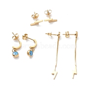 3 Pair 3 Style Enamel Evil Eye Dangle Stud Earrings, Ion Plating(IP) 304 Stainless Steel Lightning Bolt Tassel Earrings for Women, Golden, 12~46mm, Pin: 1mm, 1 Pair/style(EJEW-B020-16G)