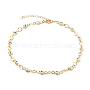 Brass Horse Eye Link Chain Necklaces, with Evil Eye Plastic Beads and 304 Stainless Steel Lobster Claw Clasps, Golden, 14.17 inch(36cm)(NJEW-JN03161-01)